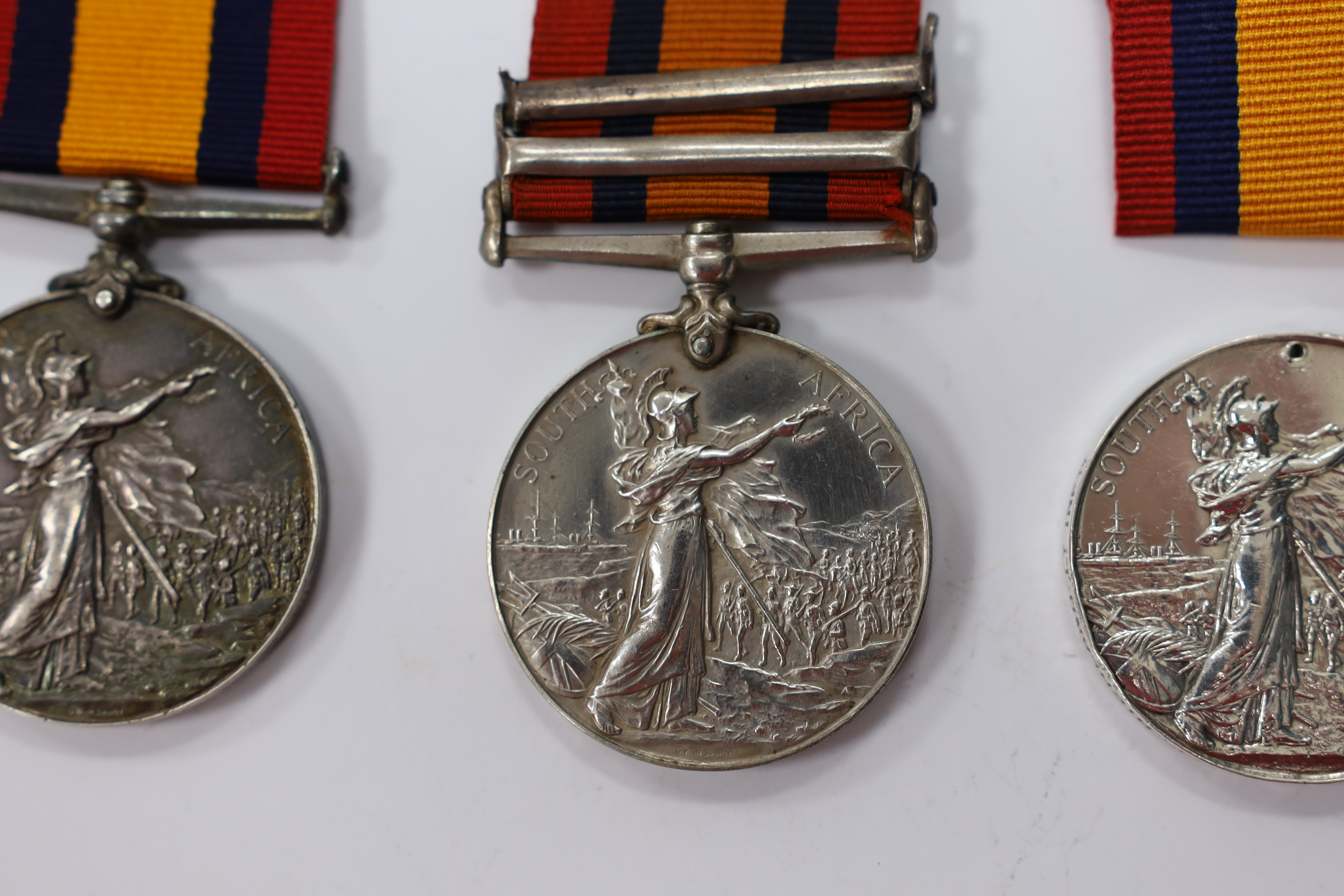 Three Queen's South Africa Medals; Trans & CC to 493 Tpr. T.R.Keegan, W.Prov.M.R.; part erased to 642 Pte E.Boyce Quuenstown Rifle Vol and disc only with Trans and OFS to 2234 Pte J.Martin4th Batt Highland Lt Infy